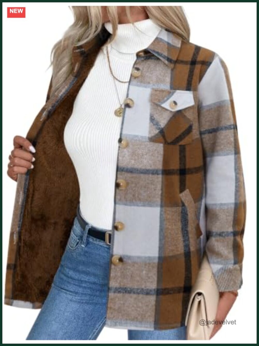 Sherpa Lined Flannel Jacket for Women Fleece Winter Plaid Overcoat